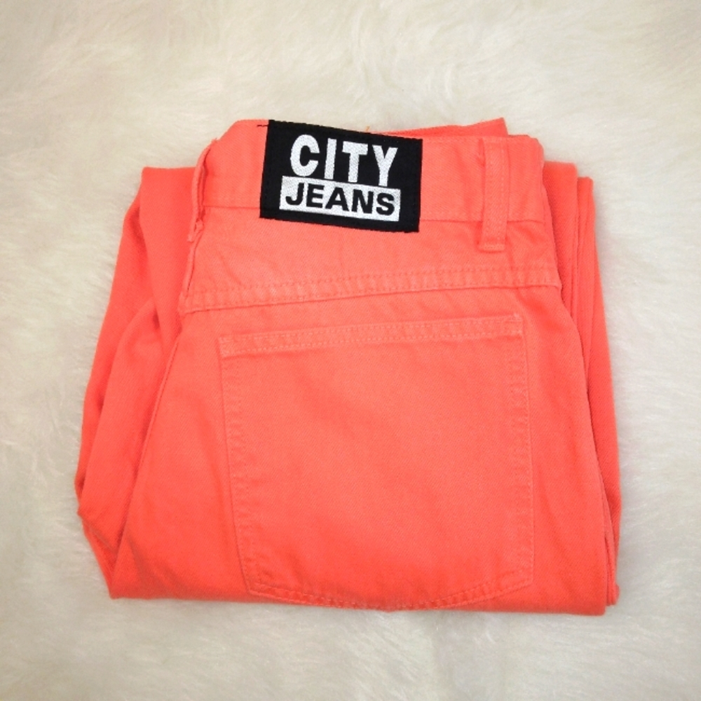 JEANS made in USA City Jeans Sz 12 Orange High Waist Taper Leg